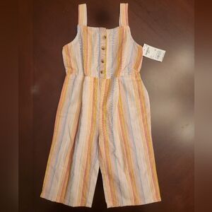 NWT Oshkosh B’Gosh Girl's Pink Striped Button Front Linen Jumpsuit Romper - 2T